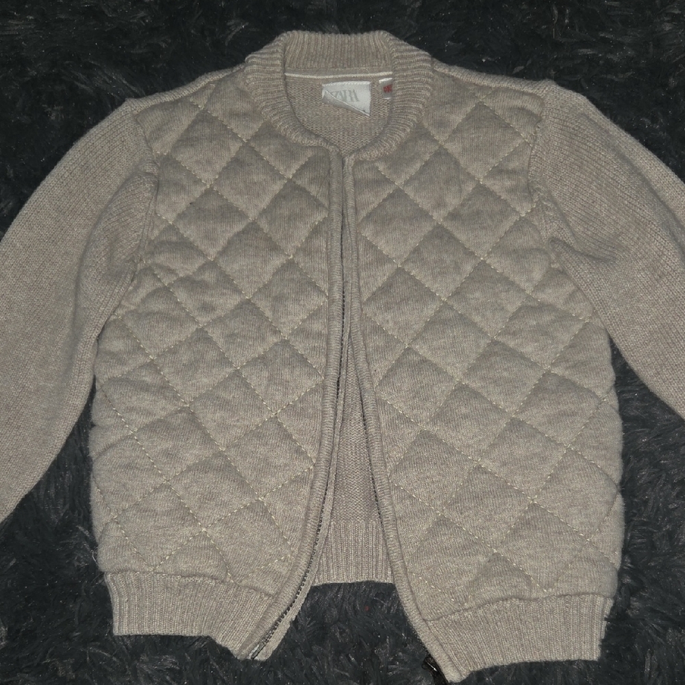 Zara Quilted Knit Cardigan - Taupe